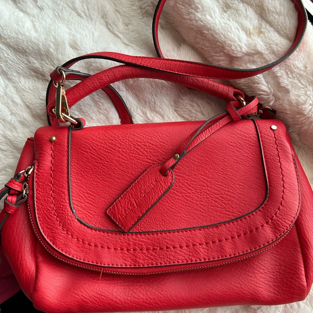 Red leather shoulder strap purse REDUCED